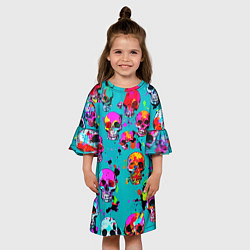 Платье клеш для девочки Паттерн из ярких черепов - поп-арт - мода, цвет: 3D-принт — фото 2