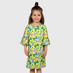 Платье клеш для девочки Цветные бантики на желтом фоне, цвет: 3D-принт — фото 2