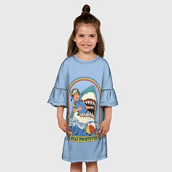 Платье клеш для девочки Хищная акула водолаз - будь позитивным, цвет: 3D-принт — фото 2