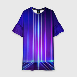 Платье клеш для девочки Neon glow - vaporwave - strips, цвет: 3D-принт