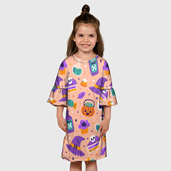 Платье клеш для девочки Halloween skulls pattern, цвет: 3D-принт — фото 2