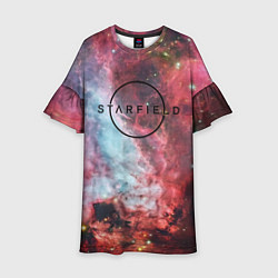 Платье клеш для девочки Starfield лого космос, цвет: 3D-принт