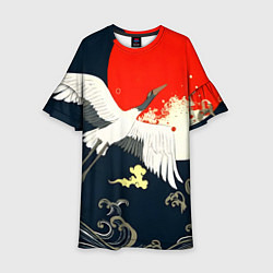 Платье клеш для девочки Кимоно с японскими журавлями, цвет: 3D-принт
