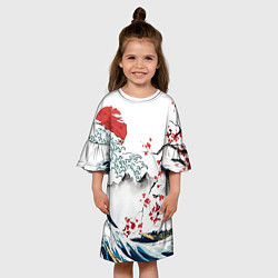 Платье клеш для девочки Хокусай большая волна в Канагаве - пародия укиё, цвет: 3D-принт — фото 2