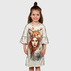 Платье клеш для девочки Осенний портрет девушка-лиса, цвет: 3D-принт — фото 2