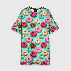 Платье клеш для девочки Разноцветные пончики паттерн, цвет: 3D-принт