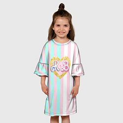 Платье клеш для девочки Кен плюс Барби: сплит розовых и голубых полосок, цвет: 3D-принт — фото 2