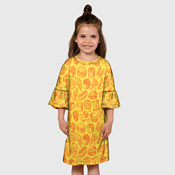 Платье клеш для девочки Фастфуд - жёлтый, цвет: 3D-принт — фото 2