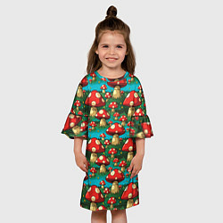 Платье клеш для девочки Мультяшный мухомор паттерн, цвет: 3D-принт — фото 2