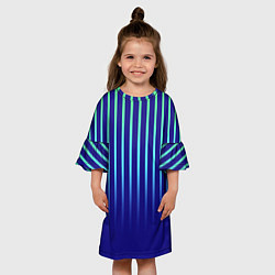 Платье клеш для девочки Полосатый сине-зелёный градиент, цвет: 3D-принт — фото 2