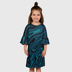 Платье клеш для девочки Абстракция сине-зелёная искажённая, цвет: 3D-принт — фото 2