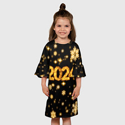 Платье клеш для девочки Новый 2024 год - золотые снежинки, цвет: 3D-принт — фото 2