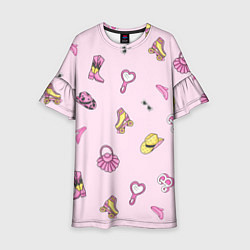 Платье клеш для девочки Барби аксессуары - розовый паттерн, цвет: 3D-принт