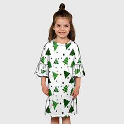 Платье клеш для девочки Узор с зелеными елочками, цвет: 3D-принт — фото 2