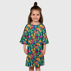Платье клеш для девочки Разноцветные листья рисунок паттерн, цвет: 3D-принт — фото 2