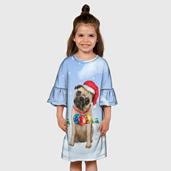 Платье клеш для девочки Новогодний мопс, цвет: 3D-принт — фото 2