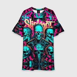 Платье клеш для девочки Slipknot на фоне рок черепов, цвет: 3D-принт