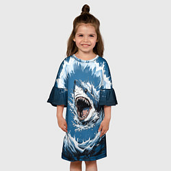Платье клеш для девочки Морда акулы в воде, цвет: 3D-принт — фото 2