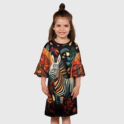 Платье клеш для девочки Зебра в стиле фолк-арт, цвет: 3D-принт — фото 2