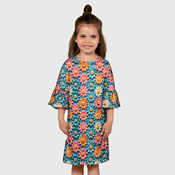 Платье клеш для девочки Вязаные цветочки паттерн, цвет: 3D-принт — фото 2