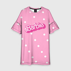 Платье клеш для девочки Барби - белый горошек на розовом, цвет: 3D-принт