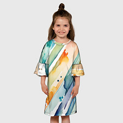 Платье клеш для девочки Цветный акварельные мазки - нейросеть, цвет: 3D-принт — фото 2