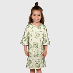 Платье клеш для девочки Веточки с зелеными листьями, цвет: 3D-принт — фото 2
