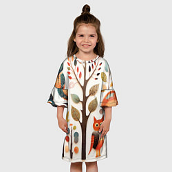 Платье клеш для девочки Совы в осеннем лесу в стиле фолк-арт, цвет: 3D-принт — фото 2