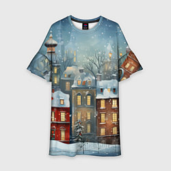 Платье клеш для девочки Новогодний городок, цвет: 3D-принт