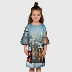Платье клеш для девочки Новогодний городок, цвет: 3D-принт — фото 2