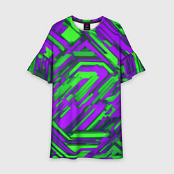 Платье клеш для девочки Кибкрпанк полосы фиолетовые и зелёные, цвет: 3D-принт