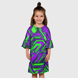 Платье клеш для девочки Кибкрпанк полосы фиолетовые и зелёные, цвет: 3D-принт — фото 2