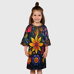 Платье клеш для девочки Растительный узор в латино-американском стиле, цвет: 3D-принт — фото 2