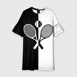 Платье клеш для девочки Теннис - чёрно белое, цвет: 3D-принт
