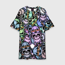 Детское платье Разноцветные черепа в кепке паттерн