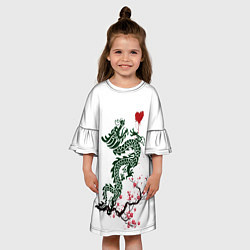 Платье клеш для девочки Дракон на сакуре, цвет: 3D-принт — фото 2