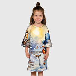 Платье клеш для девочки Снеговик новый год, цвет: 3D-принт — фото 2