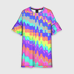 Платье клеш для девочки Искаженные разноцветные полосы, цвет: 3D-принт