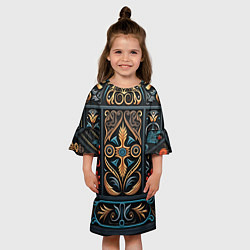 Платье клеш для девочки Узор с растительными элементами в славянском стиле, цвет: 3D-принт — фото 2