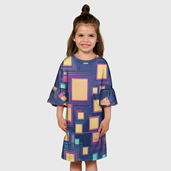 Платье клеш для девочки Разноцветные ретро квадраты, цвет: 3D-принт — фото 2