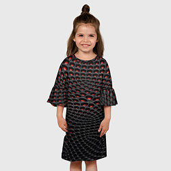 Платье клеш для девочки Узор на чёрно красном карбоновом фоне, цвет: 3D-принт — фото 2