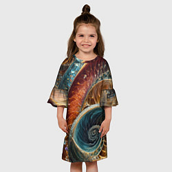 Платье клеш для девочки Текстура спираль из кристалов, цвет: 3D-принт — фото 2