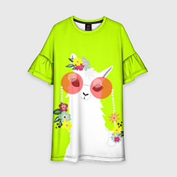 Платье клеш для девочки Лама - альпака в розовых очках, цвет: 3D-принт