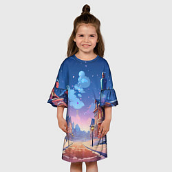 Платье клеш для девочки Новогодний город, цвет: 3D-принт — фото 2