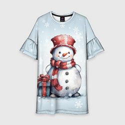 Платье клеш для девочки New Years cute snowman, цвет: 3D-принт