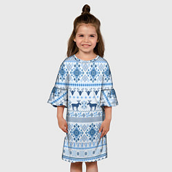 Платье клеш для девочки Blue sweater with reindeer, цвет: 3D-принт — фото 2