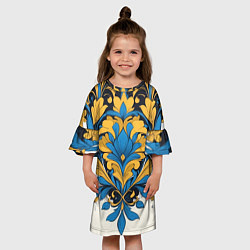 Платье клеш для девочки Желто-синий букет, цвет: 3D-принт — фото 2