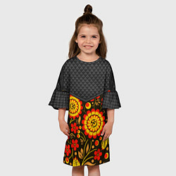 Платье клеш для девочки Хохлома: ягоды-листья-цветы, цвет: 3D-принт — фото 2