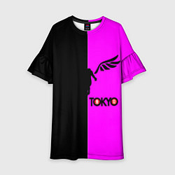 Платье клеш для девочки Токийские мстители черно-розовый, цвет: 3D-принт