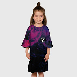 Платье клеш для девочки БМВ на фоне сиреневого дыма, цвет: 3D-принт — фото 2